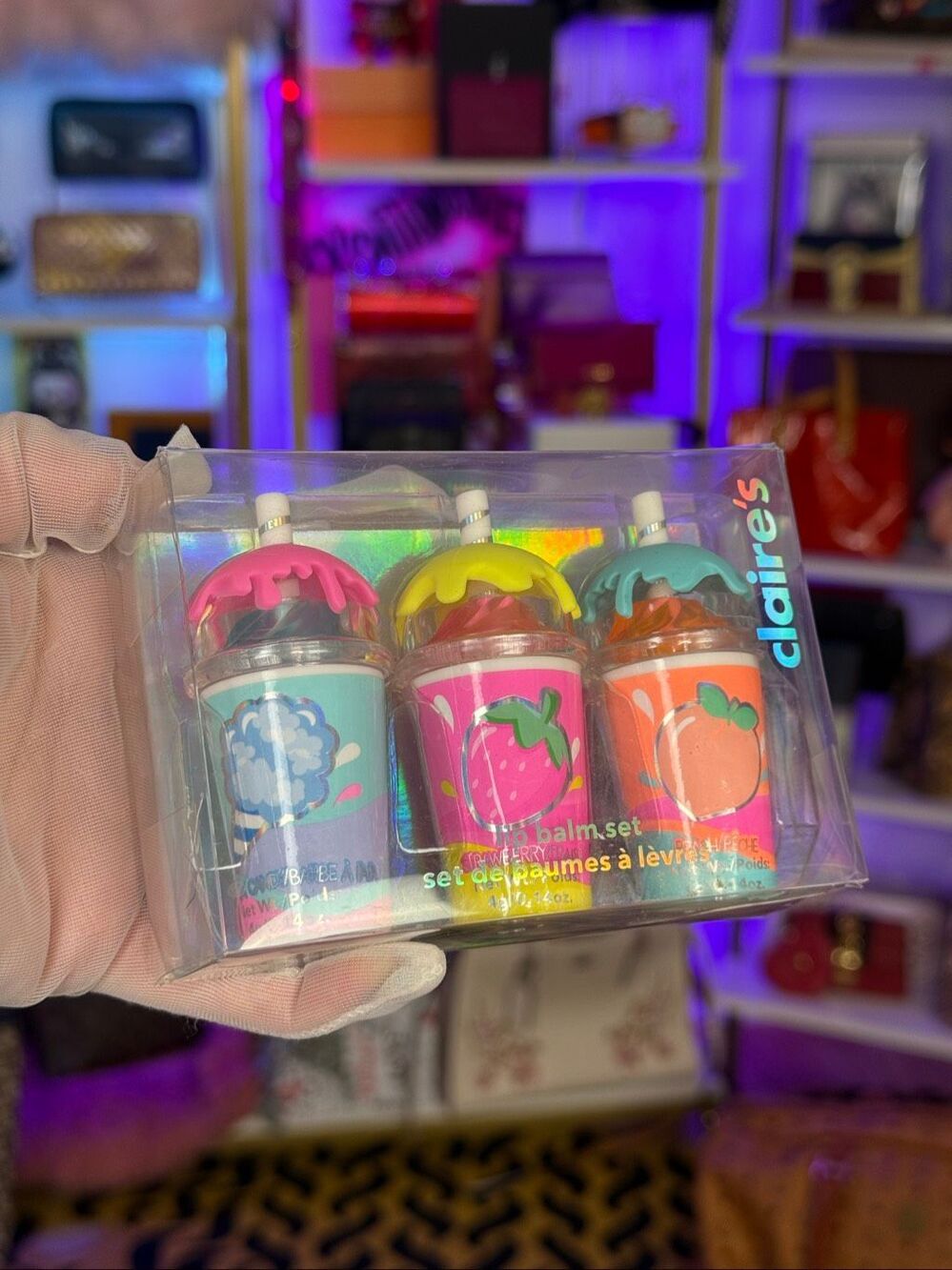 New Claire’s 3 PC lip Palm Set With Box Frozen Drinks